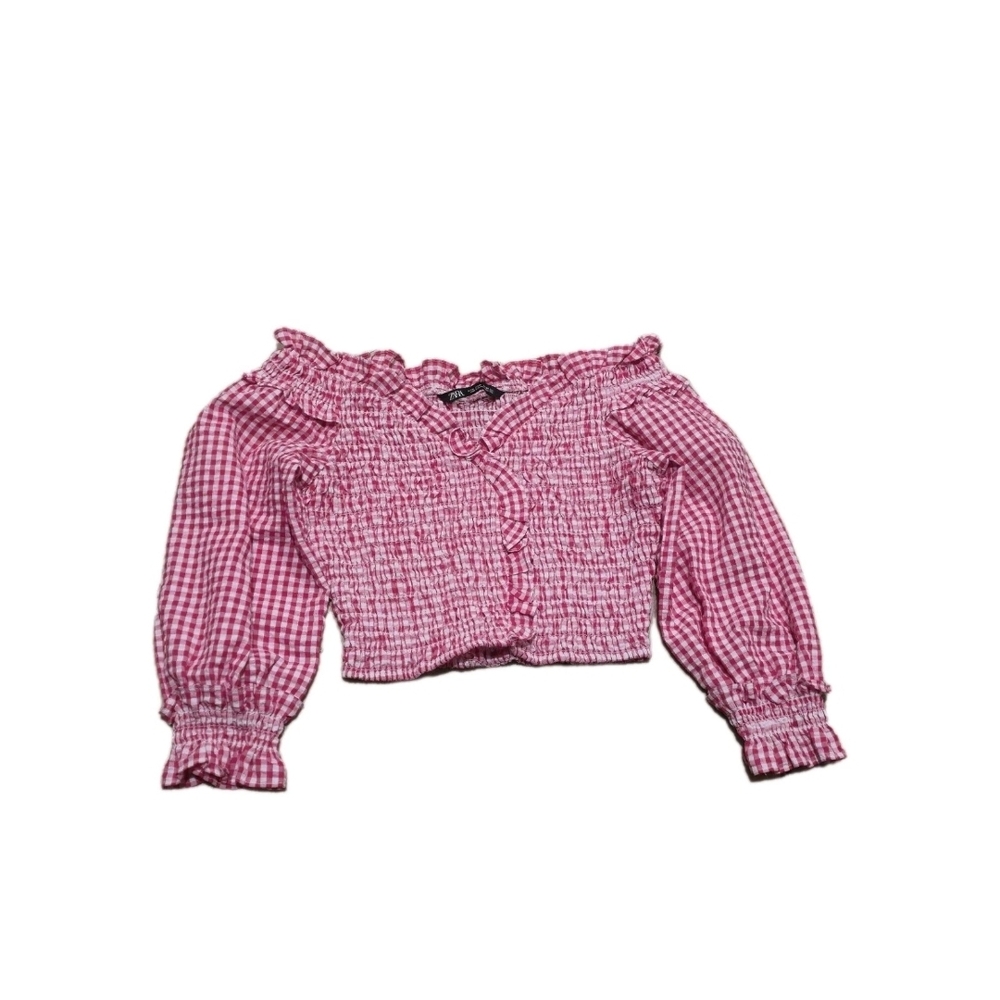 Zara Pink Checkered Blouse, Crop Blouse